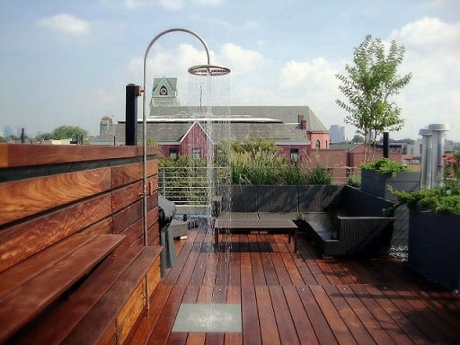 Mataverde Ipe hardwood rooftop deck and shower