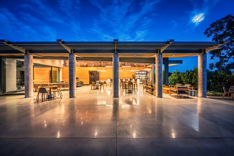 View of patio into interior Casino Mine Ranch Winery Pura NFC by Trespa Lumen New York Grey Photos Courtesy of @paulkozal (1)