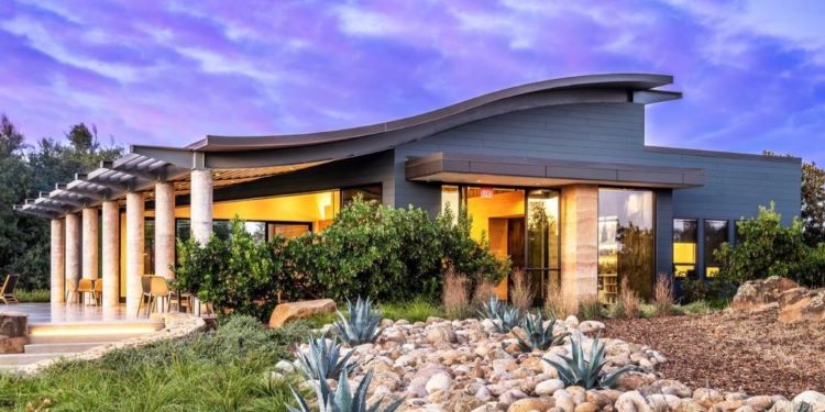 cropped 2 to 1 Hero shot of exterior with interior lights at twilight Casino Mine Ranch Winery Pura NFC by Trespa Lumen New York Grey Photos Courtesy of @paulkozal (3)