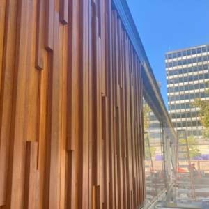 Cumaru Rainscreen Textural Exterior on Restaurant Under Construction