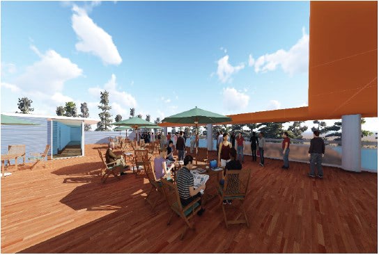 Cumaru hardwood rooftop deck architectural rendering