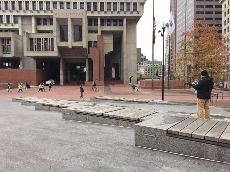 Ipe benches at granite walkway and steps