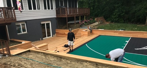 Ipe decking, walls railings at outdoor basketball court-1