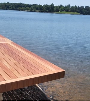 Jatoba decking and trim for fascia cantilevered over the water-1