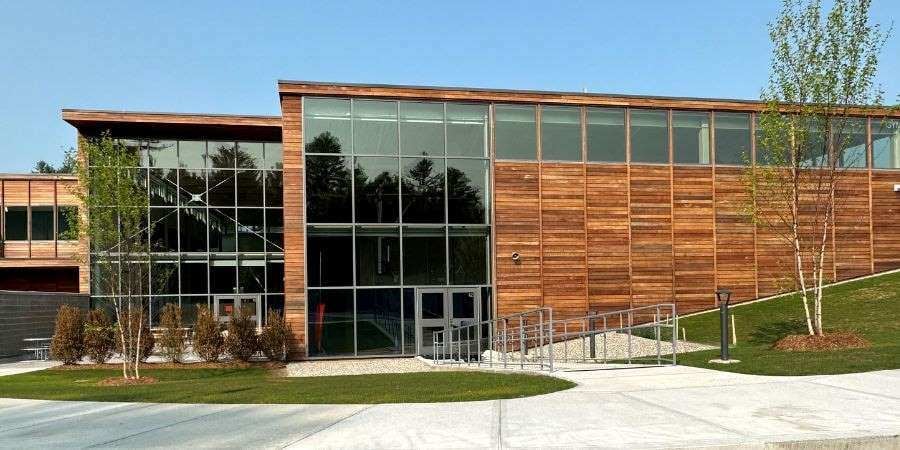 Mansfield Elementary Ipe Wood Rainscreen Siding - Back Facade Window Wall