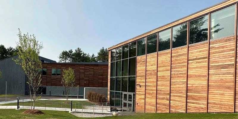 Mansfield Elementary Ipe Wood Rainscreen Siding - Back facade entryway and wing-2