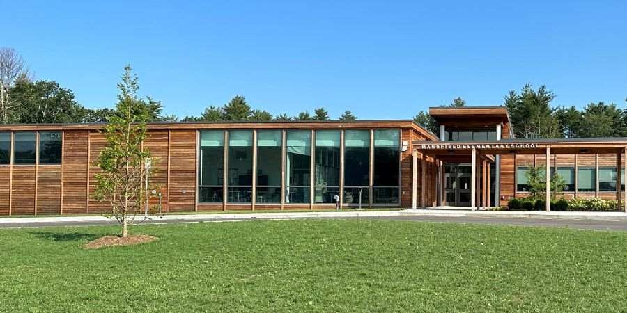 Mansfield Elementary Ipe Wood Rainscreen Siding - Front Facade Wide Shot