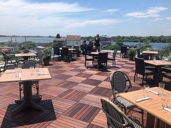 Ipe deck tiles on rooftop deck in RI