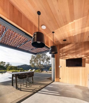 ThermaWood FR Hem-Fir Siding Outdoor KItchen interior view The Ridge House project CA