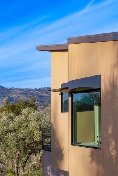 ThermaWood FR Hem-Fir Siding Side Window View The Ridge House project CA