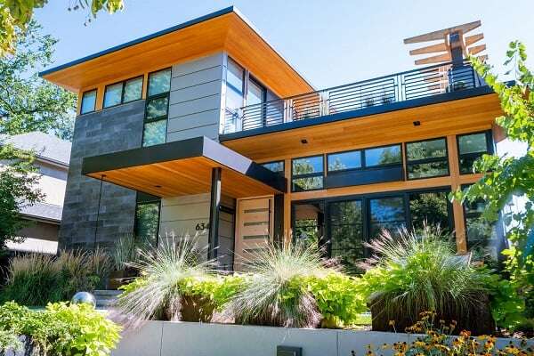 Thermally modified hemlock wood siding and soffits T&G