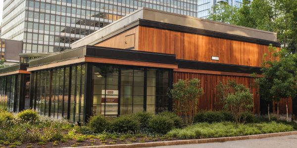 Wood Rainscreen Sculptural Siding Surreal Dining In The Park Restaurant Exterior photo courtesy of @ARLNow.com