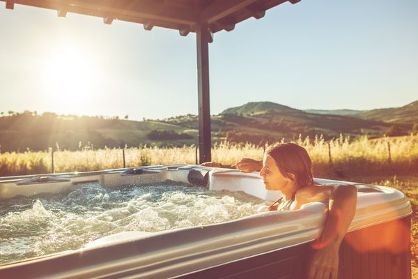 Wood pergola over a hot tub