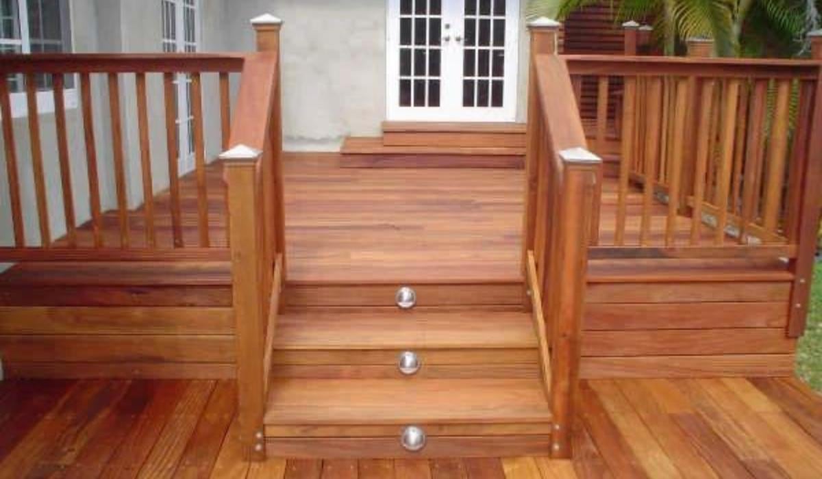 cumaru wood deck with steps levels railings