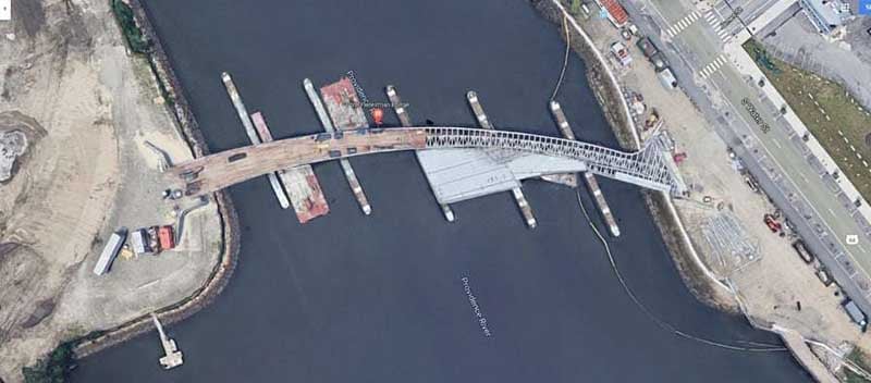 satellite view of Providence Pedestrian Bridge during construction-1-1