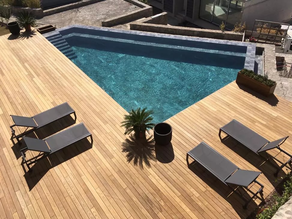 Thermally modified wood was chosen for this pool deck